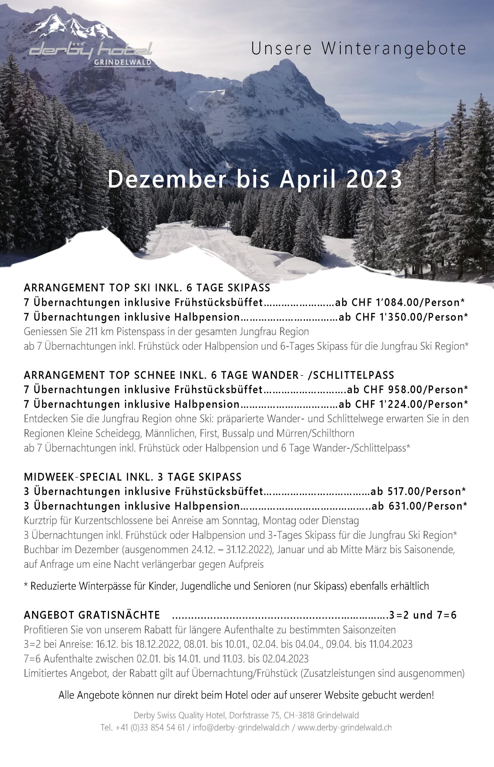 Winterangebote 2023 - Derby Hotel Grindelwald