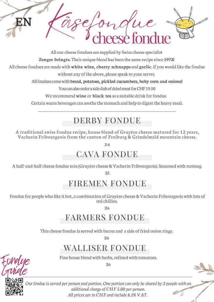 FONDUE MENU | Derby Swiss Quality Hotel Grindelwald Schweiz